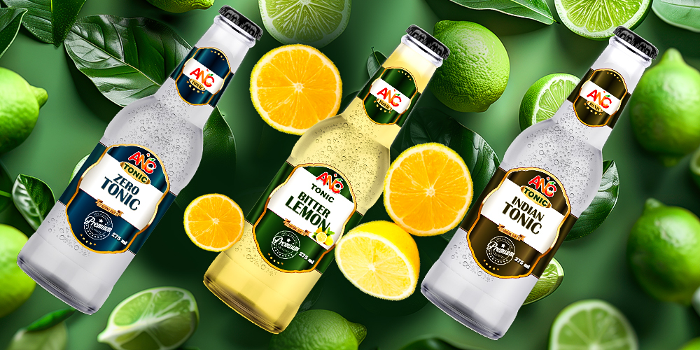 Discover the excellence of ANC Tonic featuring Bitter Lemon, Indian Tonic, and Zero Tonic, surrounded by vibrant citrus slices.