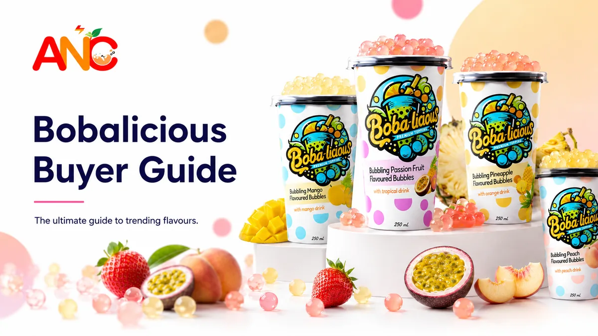 Bobalicious buyer guide featuring popping boba cups and fruit flavours