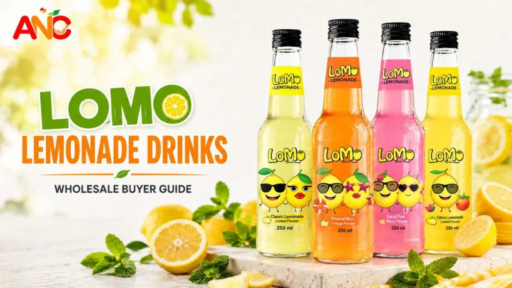 LOMO lemonade wholesale guide with colourful lemonade bottles