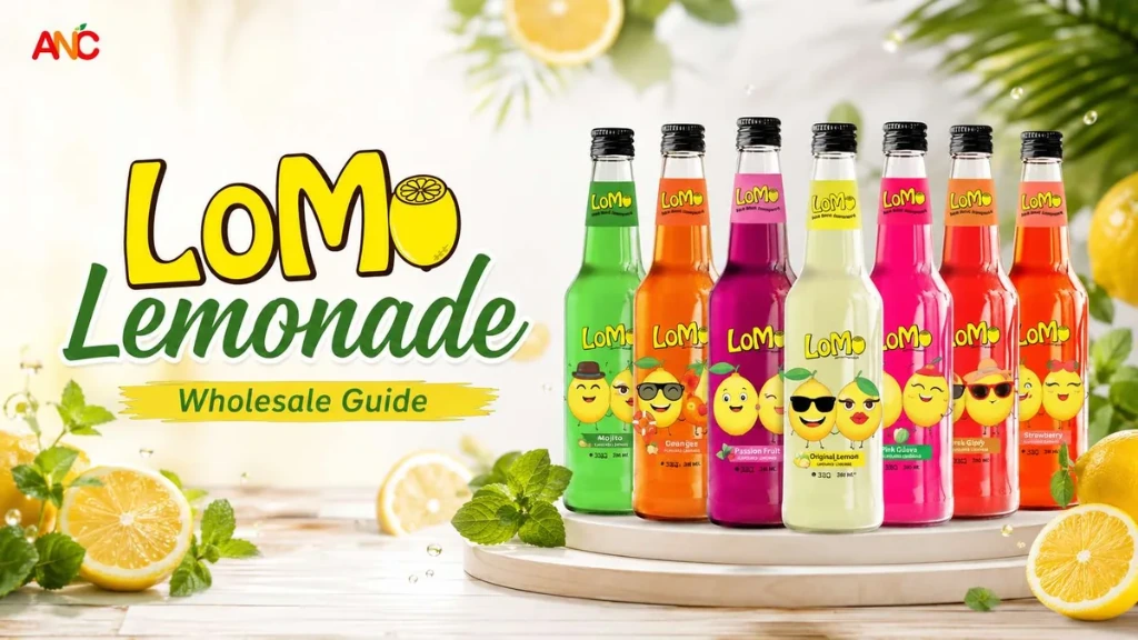 LOMO lemonade drinks wholesale buyer guide with bottles and lemon fruit