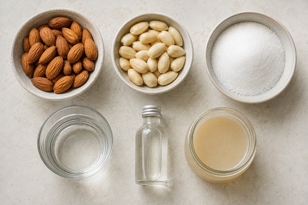 Almonds, sugar, water and orange flower water used to make orgeat