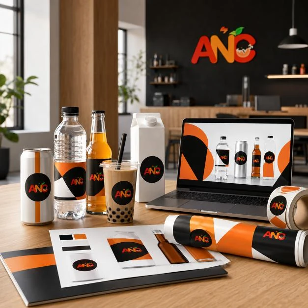 Private label beverage packaging mockups, label artwork and design branding