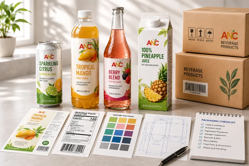Private label beverage brand planning with sample drinks and packaging notes
