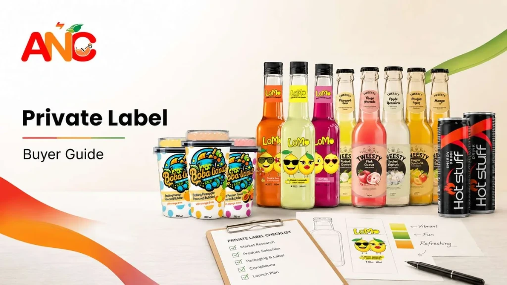 Private label beverage buyer guide with beverage products and label planning