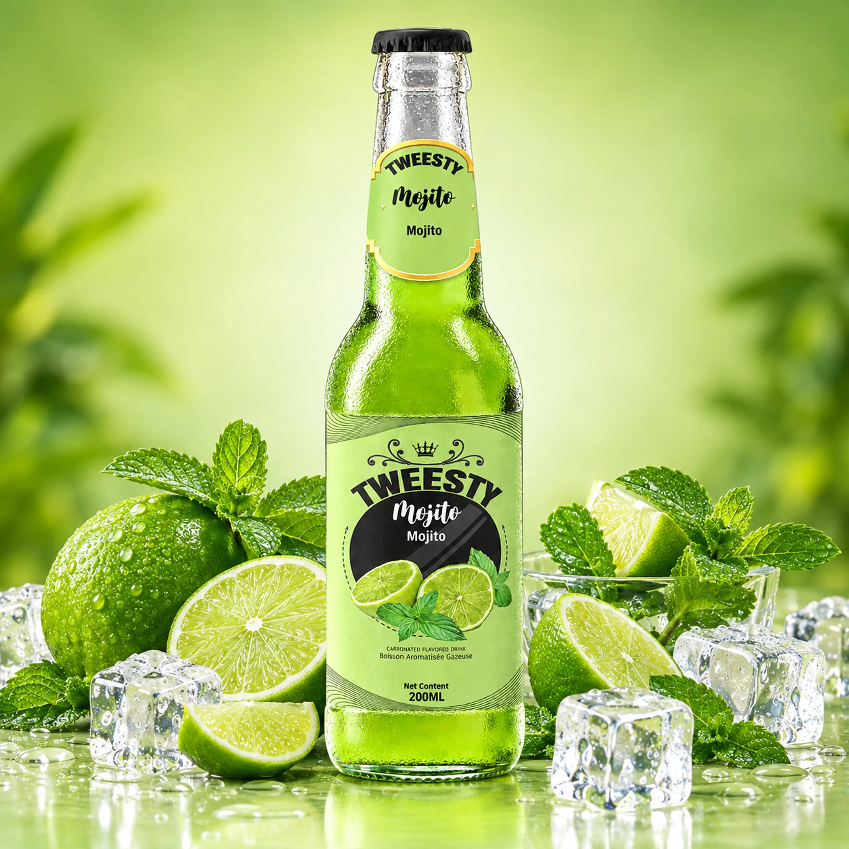 TWEESTY Mojito carbonated flavoured drink 200ml glass bottle with lime, mint and ice