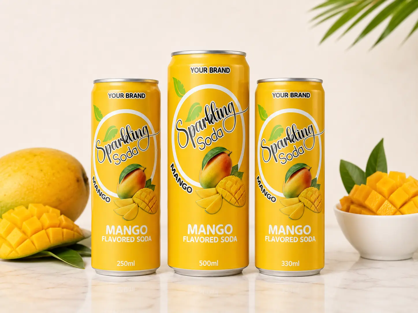 SPARKLING FLAVORED SODA Mango 250ml, 500ml and 330ml cans