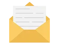 An open yellow envelope containing a letter with horizontal lines, representing a message or official communication.
