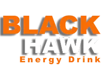 Bold orange and black Black Hawk energy drink logo, conveying power and strength.