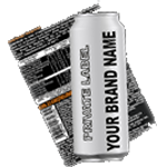 A generic soda can with a barcode and placeholder for the brand name is used for mockups and branding demonstrations.