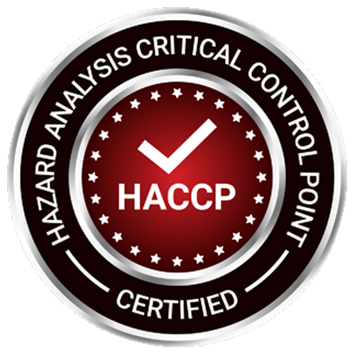 The HACCP-certified logo emphasizes safety and quality control in food production.