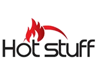 Fiery red and black Hot Stuff logo, symbolizing energy and intensity.