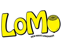 Bright yellow Lomo logo with a citrus slice, emphasizing fresh and vibrant branding.