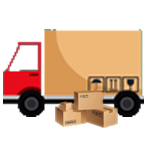 Delivery trucks and cardboard boxes, indicating efficient logistics and shipping services.