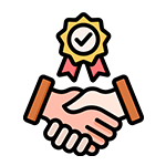 Icon of a handshake with a medal, symbolizing trusted and award-winning business partnerships.