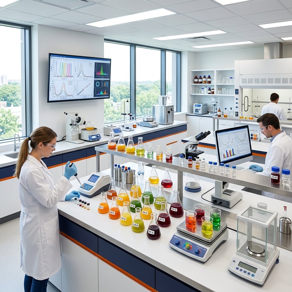 Beverage formulation testing laboratory and chemical graphs